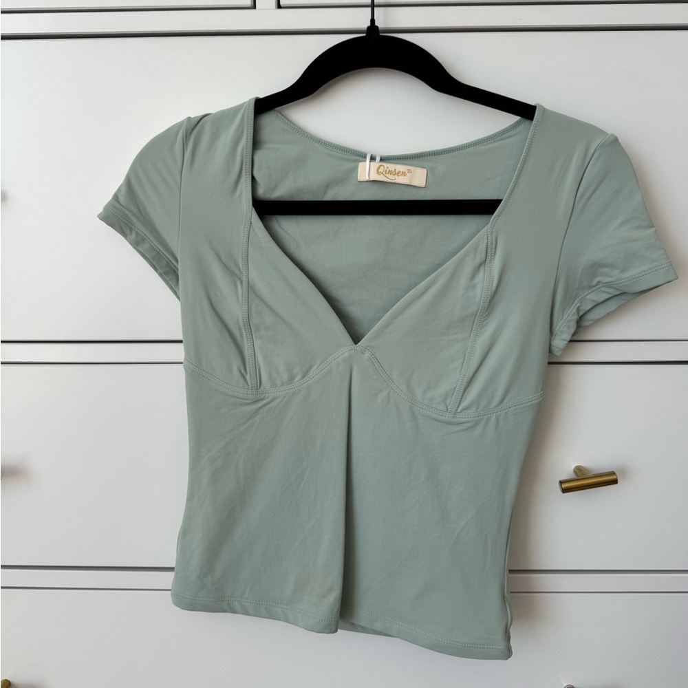 Soft Green V-Neck Blouse